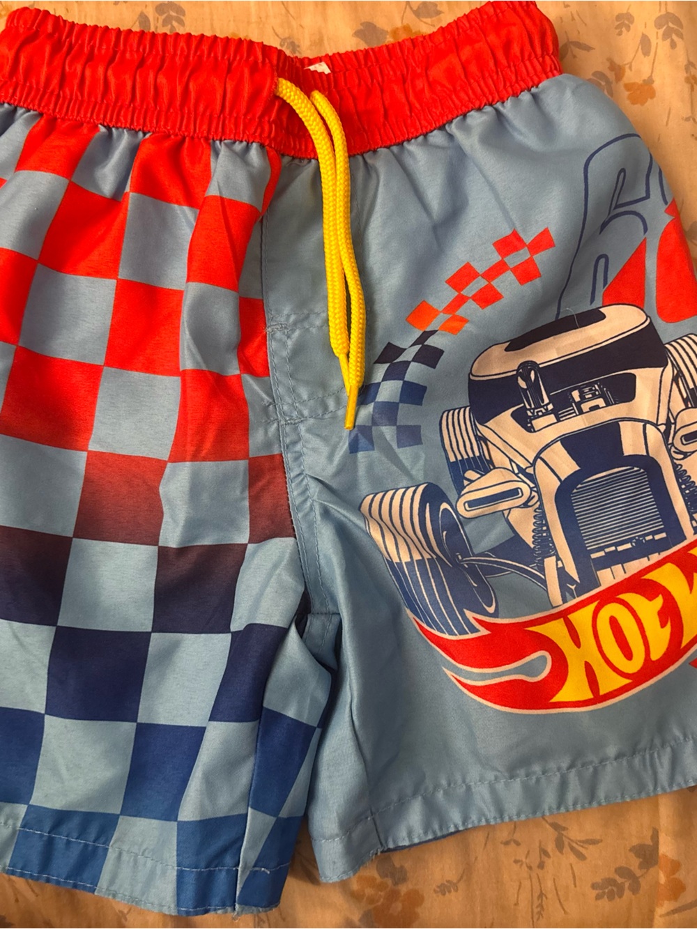 Hot Wheels Blue & Red Checkered Swim Shorts